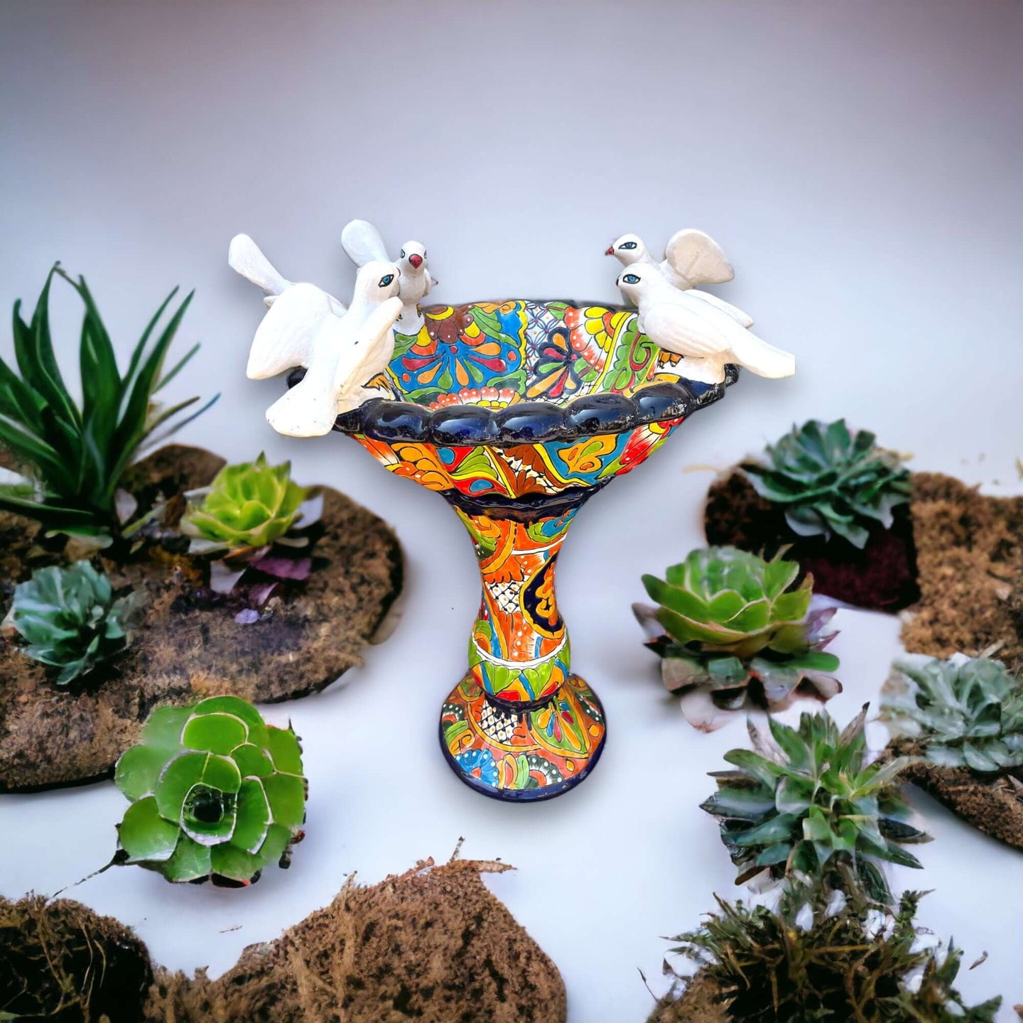 Handmade Talavera Bird Bath | 20" Mexican Art